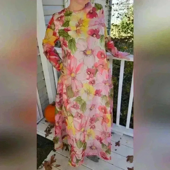 Vintage 70s Sears At Home Wear floral maxi L - Picture 1 of 1